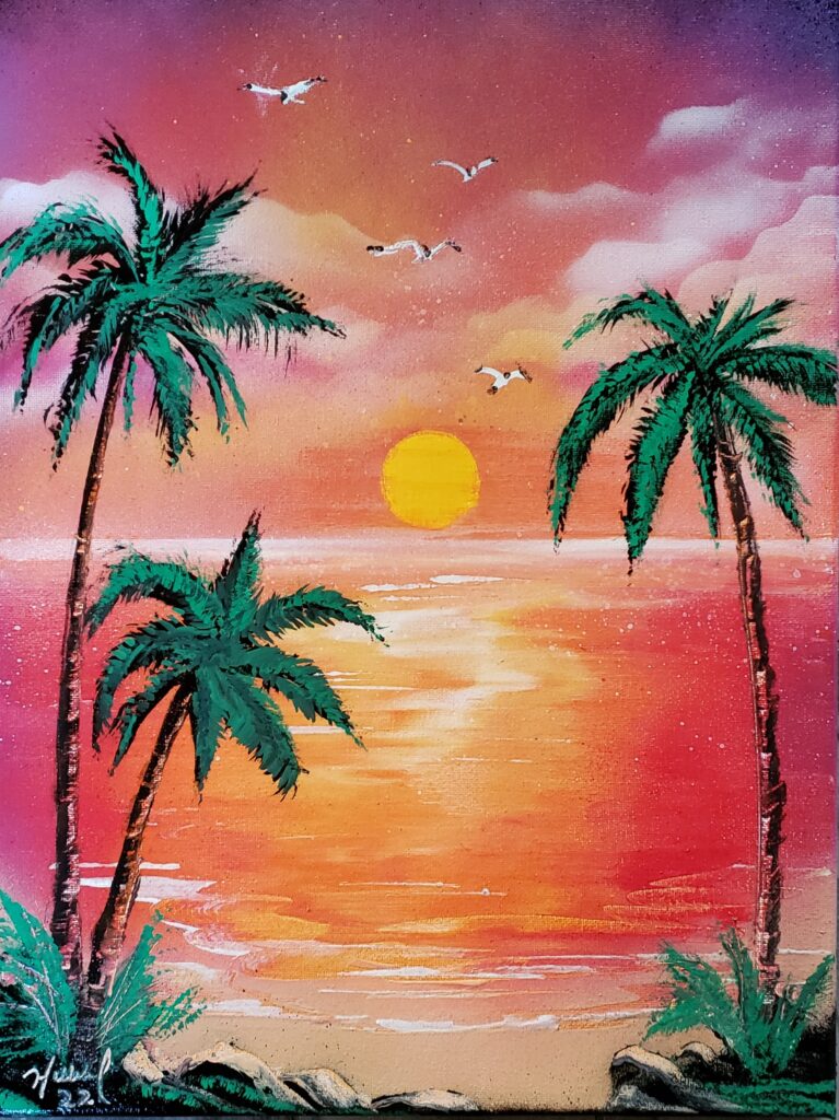 Three Palms At Sunset Steel City Spray Art