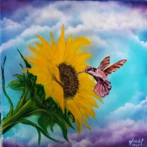 sunflower, hummingbird
