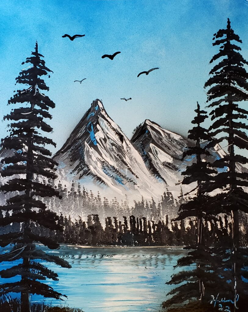 Blue Sky a Mountain Lake View Steel City Spray Art